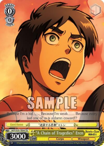 Image for "A Chain of Tragedies" Eren (Attack on Titan) (AOT/S35-TE04 TD) - Weiss Schwarz