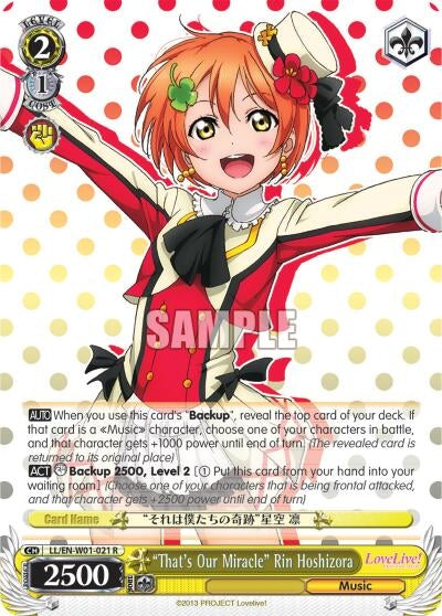 Image for "That's Our Miracle" Rin Hoshizora (Love Live! DX) (LL/EN-W01-021 R) - Weiss Schwarz