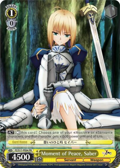 Image for Moment of Peace, Saber (Fate/Zero) (FZ/S17-PE04 PR) - Weiss Schwarz