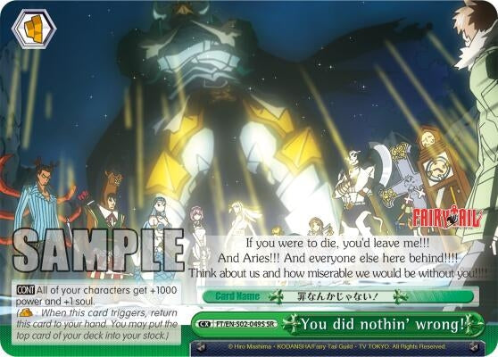 Image for You did nothin' wrong! (SR) (Fairy Tail ver.E) (FT/EN-S02-049S SR) - Weiss Schwarz