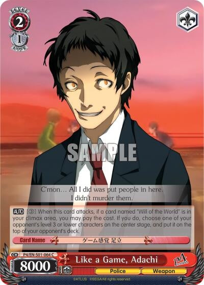 Image for Like a Game, Adachi (Persona 4 ver.E) (P4/EN-S01-064 C) - Weiss Schwarz