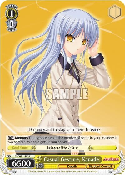 Image for Casual Gesture, Kanade (Angel Beats! Re:Edit) (AB/W31-E026 U) - Weiss Schwarz