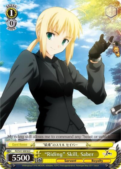 Image for "Riding" Skill, Saber (Fate/Zero) (FZ/S17-E018 C) - Weiss Schwarz