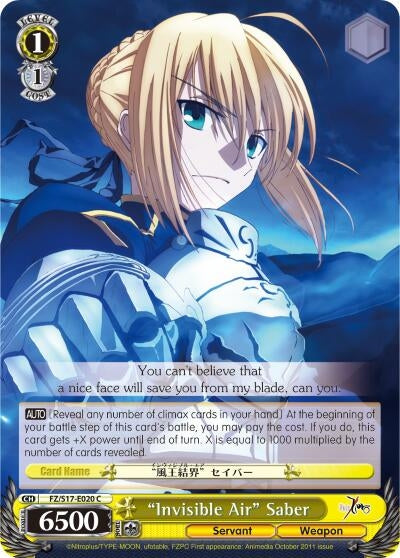 Image for "Invisible Air" Saber (Fate/Zero) (FZ/S17-E020 C) - Weiss Schwarz