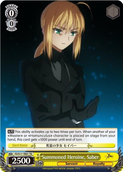 Image for Summoned Heroine, Saber (Fate/Zero) (FZ/S17-TE01 TD) - Weiss Schwarz