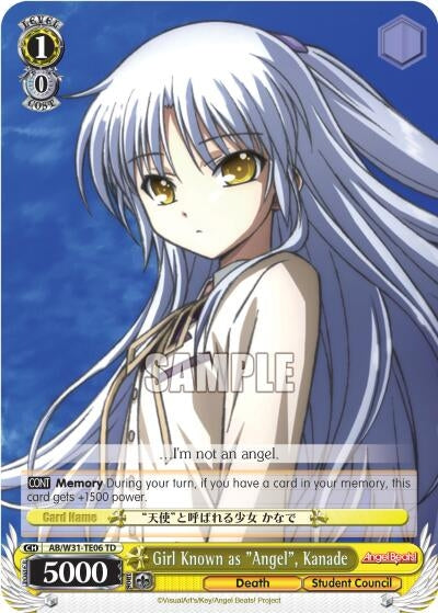 Image for Girl Known as "Angel", Kanade (Angel Beats! Re:Edit) (AB/W31-TE06 TD) - Weiss Schwarz