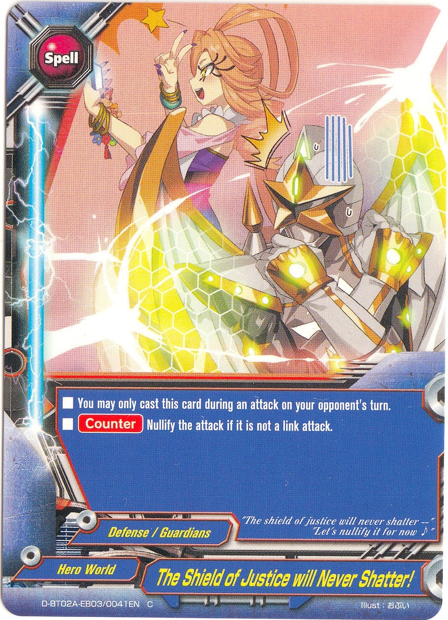Image for The Shield of Justice Will Never Shatter! (Four Dimensions) (D-BT02A-EB03/0041EN) - Future Card BuddyFight