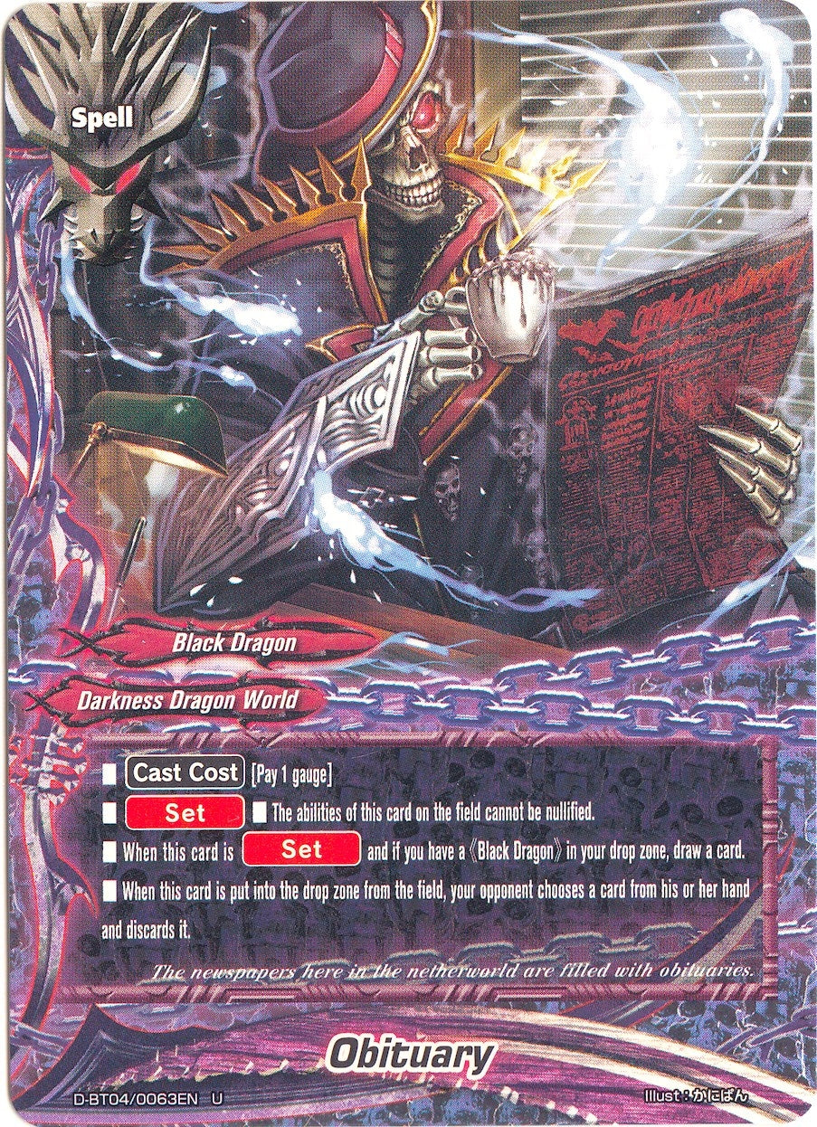 Image for Obituary (Shine! Super Sun Dragon!!) (D-BT04/0063EN) - Future Card BuddyFight