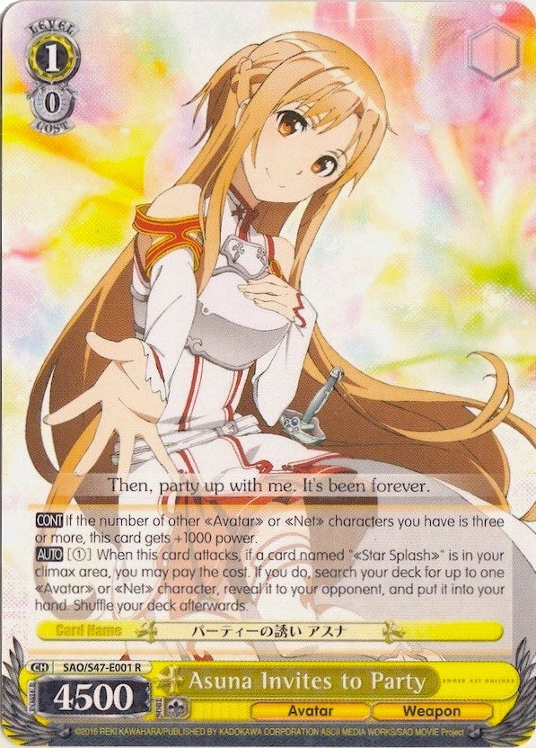 Image for Asuna Invites to Party (Sword Art Online Re: Edit) (SAO/S47-E001 R) - Weiss Schwarz