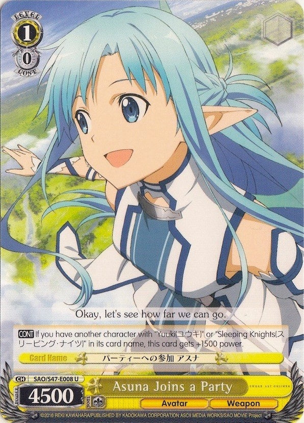 Image for Asuna Joins a Party (Sword Art Online Re: Edit) (SAO/S47-E008 U) - Weiss Schwarz