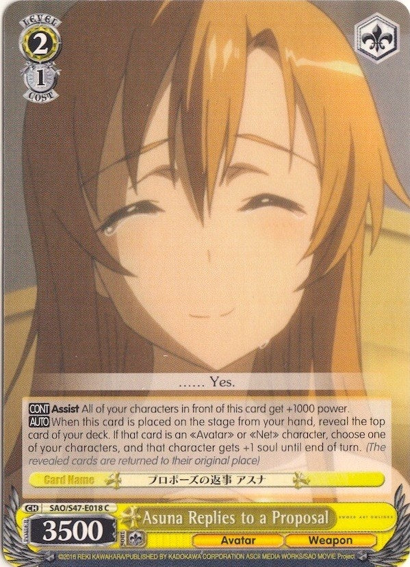 Image for Asuna Replies to a Proposal (Sword Art Online Re: Edit) (SAO/S47-E018 C) - Weiss Schwarz