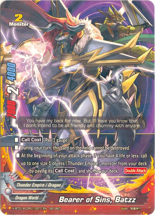 Image for Bearer of Sins, Batzz (Secret R Foiling) (Crossing Generations) (X-BT01A-CP01/0071EN) - Future Card BuddyFight