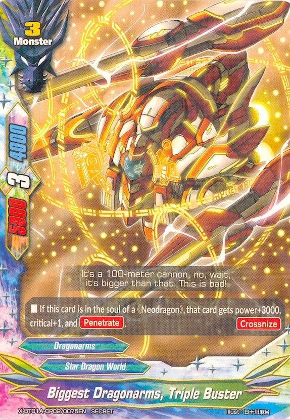 Image for Biggest Dragonarms, Triple Buster (Secret R Foiling) (Crossing Generations) (X-BT01A-CP02/0075EN) - Future Card BuddyFight