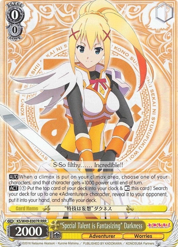 Image for "Special Talent is Fantasizing" Darkness (RRR) (KonoSuba) (KS/W49-E007R RRR) - Weiss Schwarz