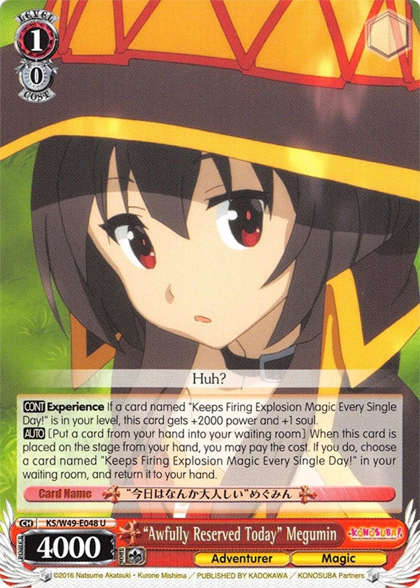 Image for "Awfully Reserved Today" Megumin (KonoSuba) (KS/W49-E048 U) - Weiss Schwarz
