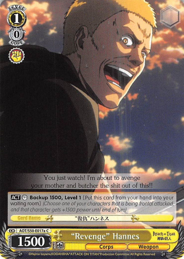 Image for "Revenge" Hannes (A) (Attack on Titan Vol. 2) (AOT/S50-E017a C) - Weiss Schwarz