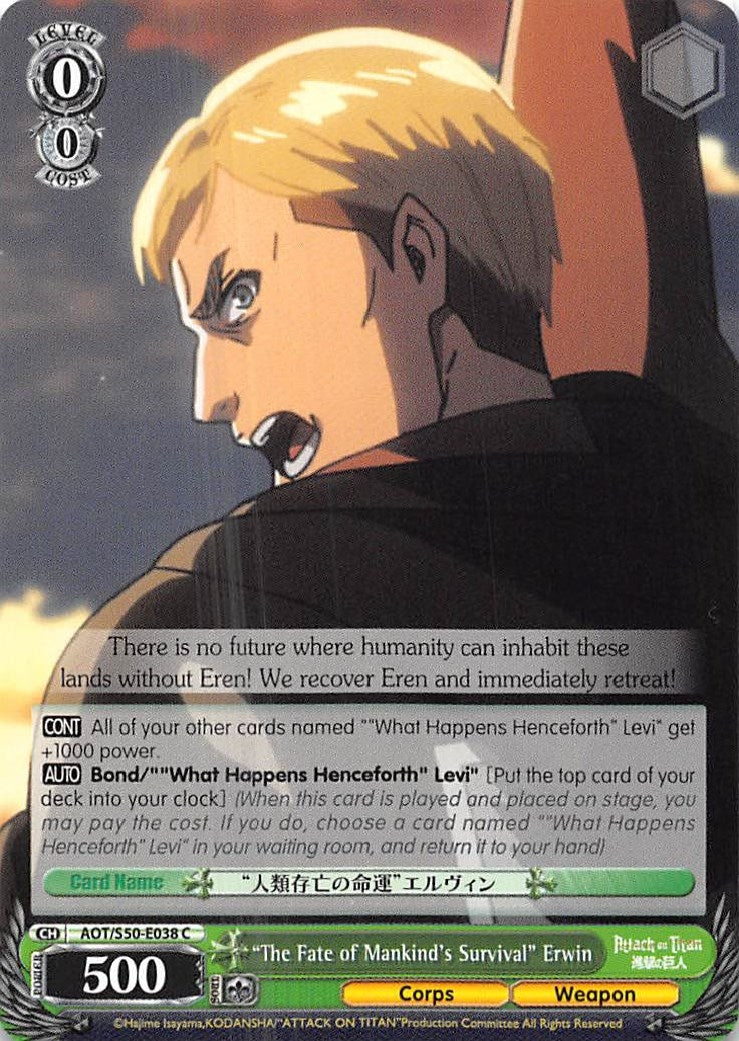 Image for "The Fate of Mankind's Survival" Erwin (Attack on Titan Vol. 2) (AOT/S50-E038 C) - Weiss Schwarz