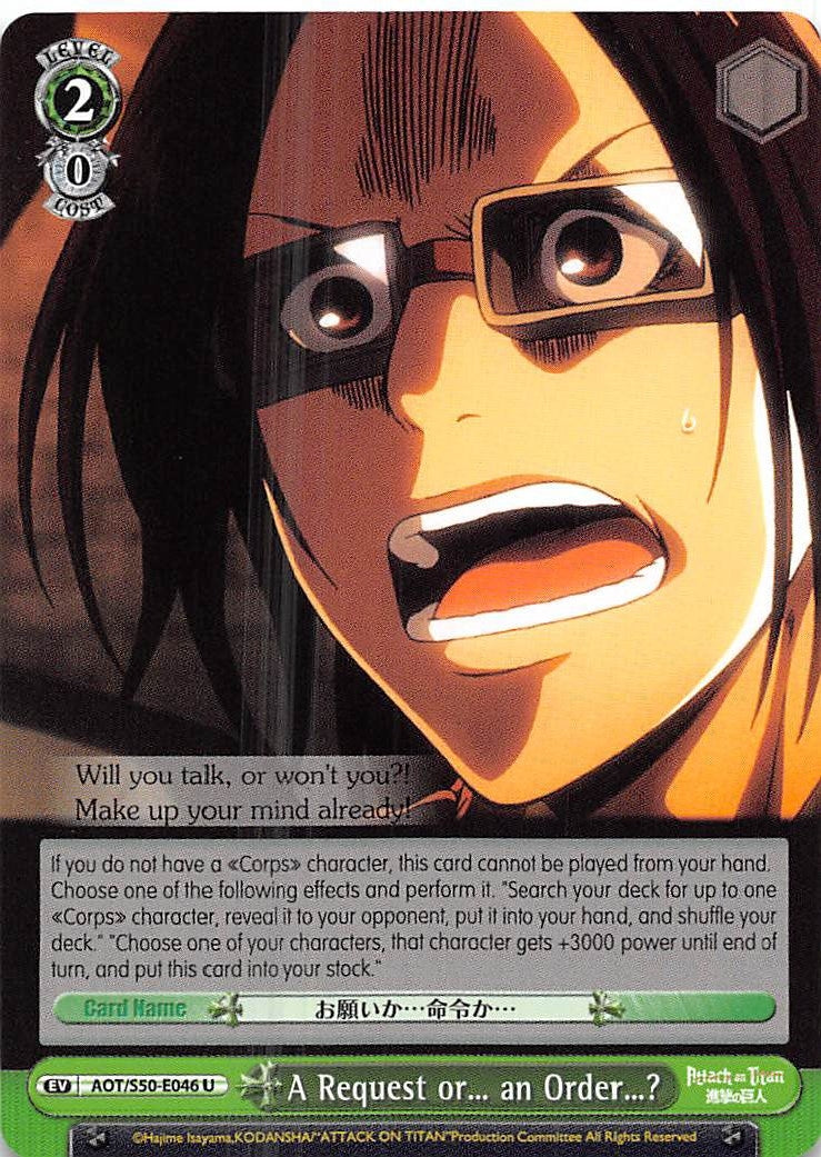 Image for A Request or... an Order...? (Attack on Titan Vol. 2) (AOT/S50-E046 U) - Weiss Schwarz