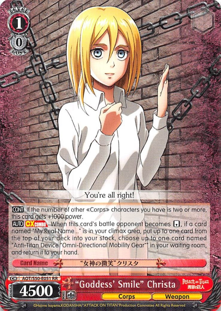 Image for "Goddess' Smile" Christa (Attack on Titan Vol. 2) (AOT/S50-E051 RR) - Weiss Schwarz