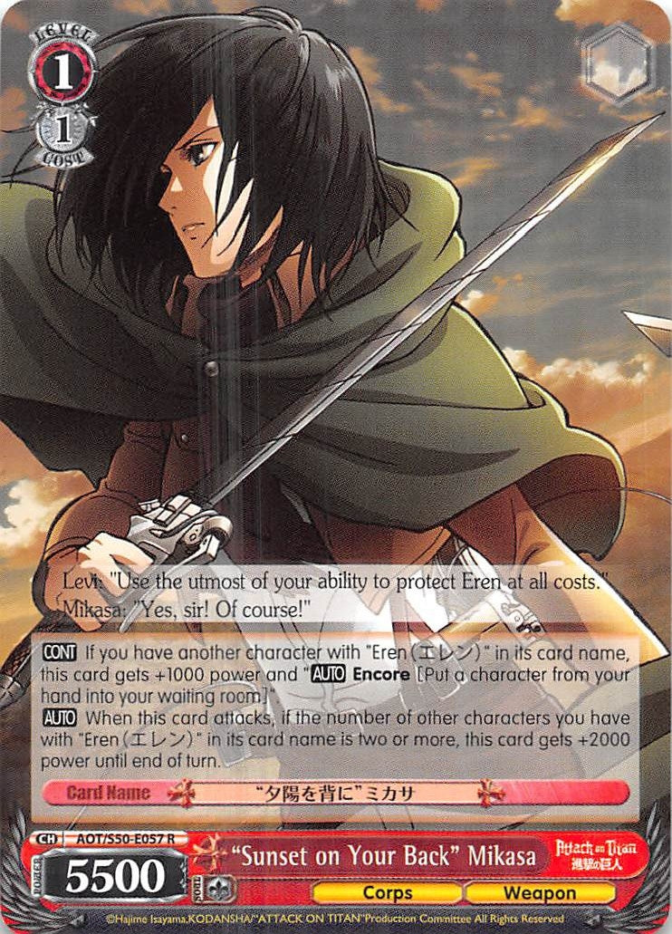 Image for "Sunset on Your Back" Mikasa (Attack on Titan Vol. 2) (AOT/S50-E057 R) - Weiss Schwarz