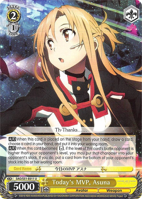 Image for Today's MVP, Asuna (Sword Art Online The Movie: -Ordinal Scale-) (SAO/S51-E011 U) - Weiss Schwarz