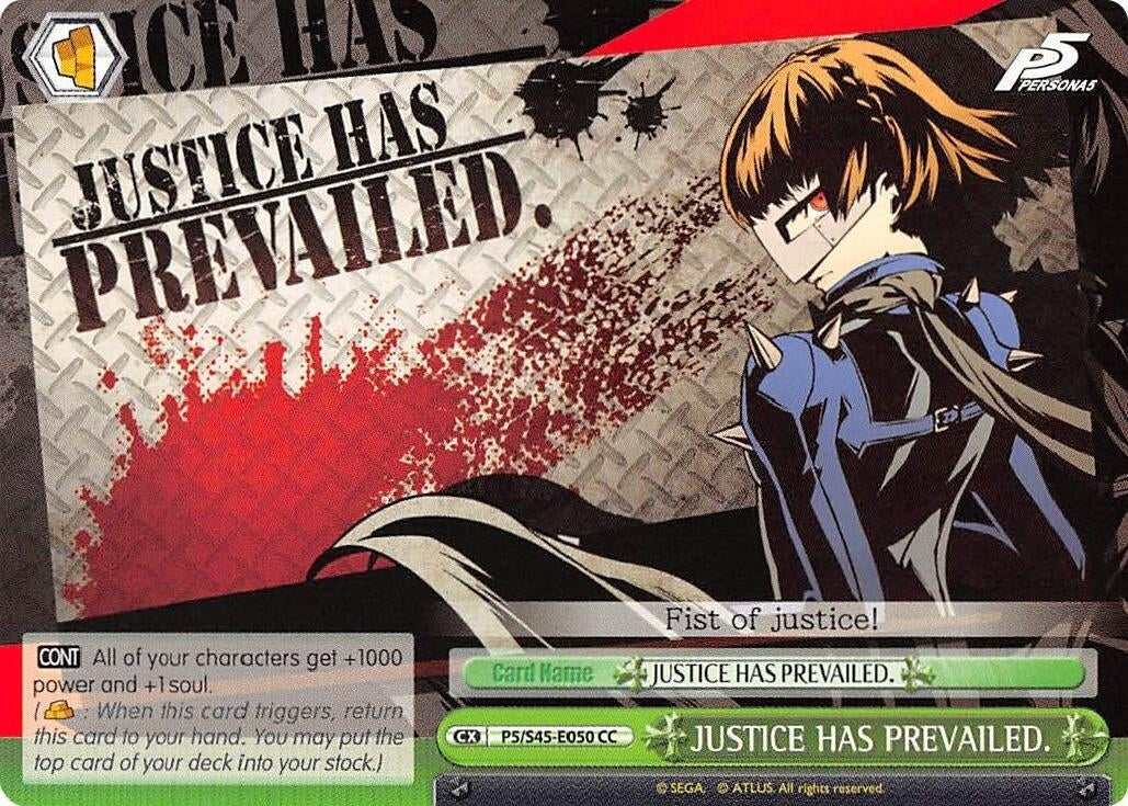 Image for JUSTICE HAS PREVAILED. (Persona 5) (P5/S45-E050 CC) - Weiss Schwarz