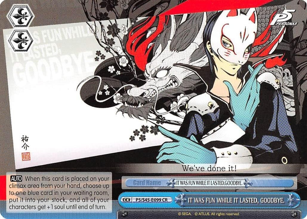 Image for IT WAS FUN WHILE IT LASTED, GOODBYE. (Persona 5) (P5/S45-E099 CR) - Weiss Schwarz
