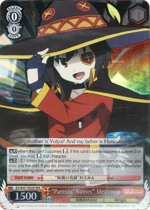 Image for "Parents' Names" Megumin (RRR) (KonoSuba) (KS/W49-TE02R RRR) - Weiss Schwarz