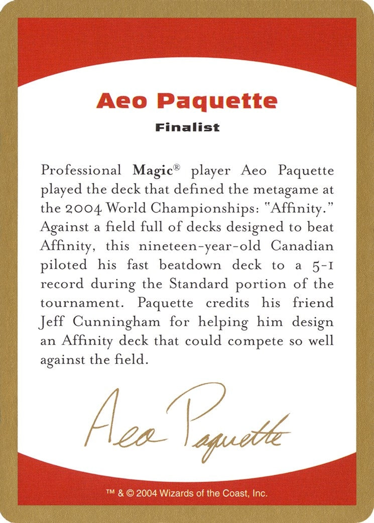 Image for 2004 Aeo Paquette Biography Card (World Championship Decks) - Magic: The Gathering