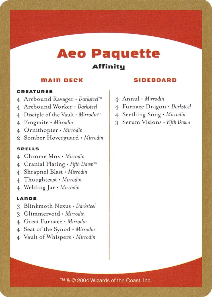 Image for 2004 Aeo Paquette Decklist Card (World Championship Decks) - Magic: The Gathering