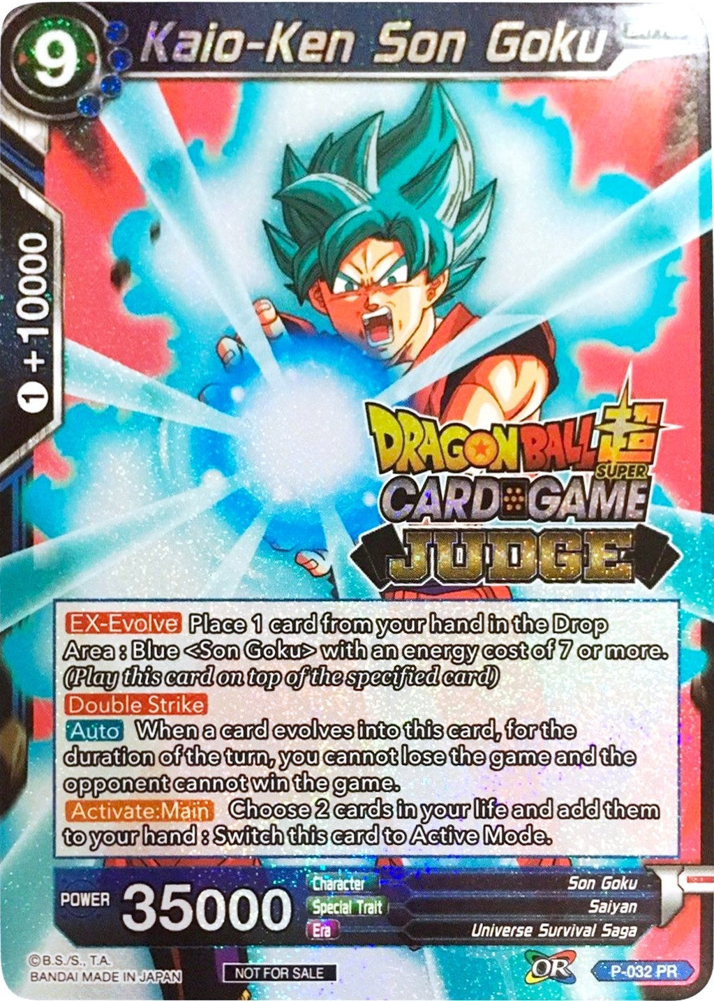 Image for Kaio-Ken Son Goku (Judge Promotion Cards) (P-032) - Dragon Ball Super: Masters