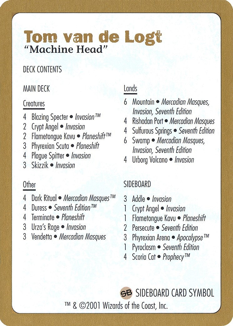 Image for 2001 Tom van de Logt Decklist Card (World Championship Decks) - Magic: The Gathering