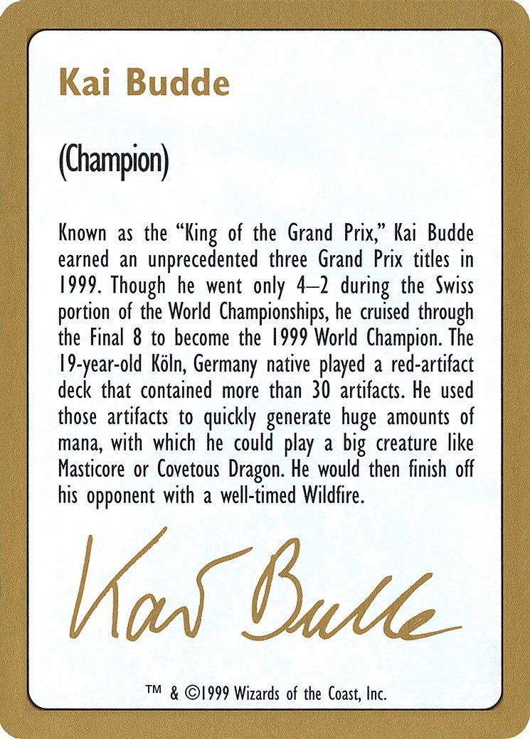 Image for 1999 Kai Budde Biography Card (World Championship Decks) - Magic: The Gathering