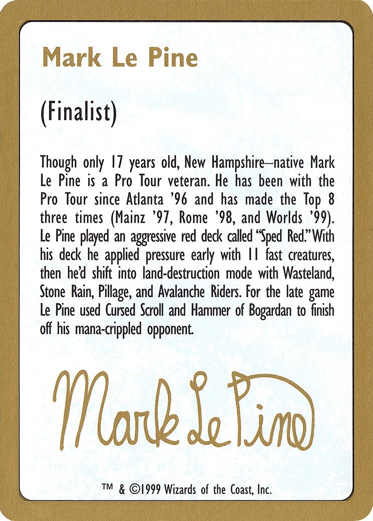 Image for 1999 Mark Le Pine Biography Card (World Championship Decks) - Magic: The Gathering