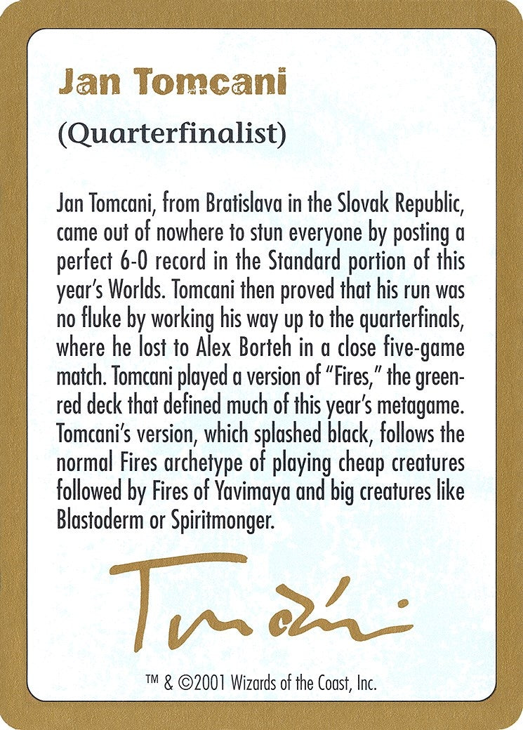 Image for 2001 Jan Tomcani Biography Card (World Championship Decks) - Magic: The Gathering