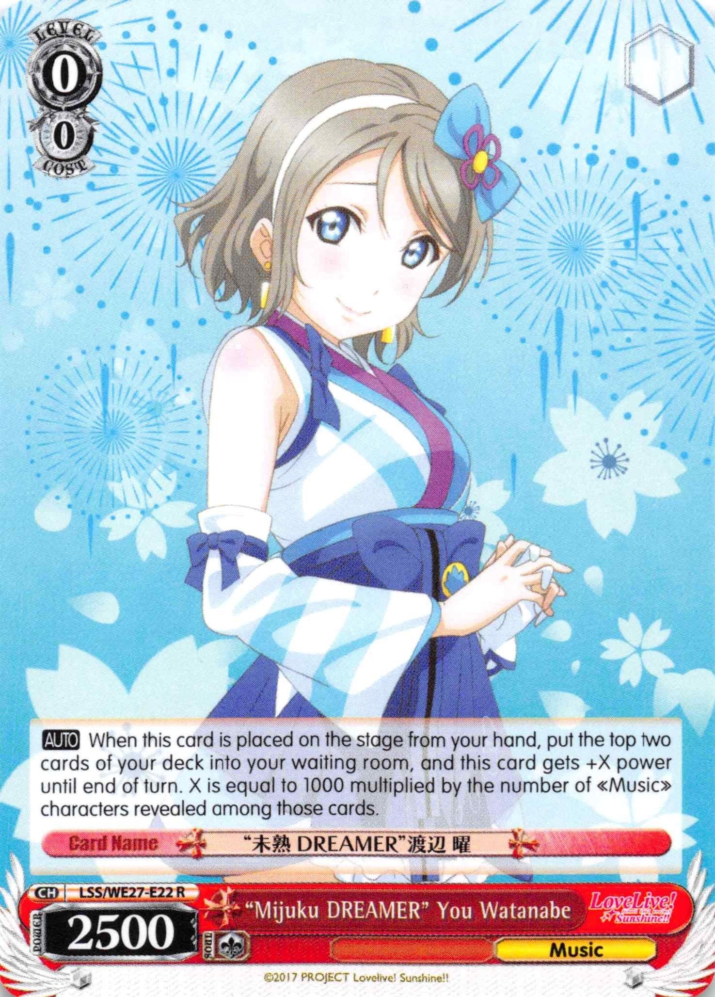 Image for "Mijuku DREAMER" You Watanabe (Love Live! Sunshine!! Extra Booster) (LSS/WE27-E22 R) - Weiss Schwarz