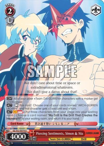 Image for Piercing Sentiments, Simon & Nia (Gurren Lagann) (GL/S52-E074) - Weiss Schwarz