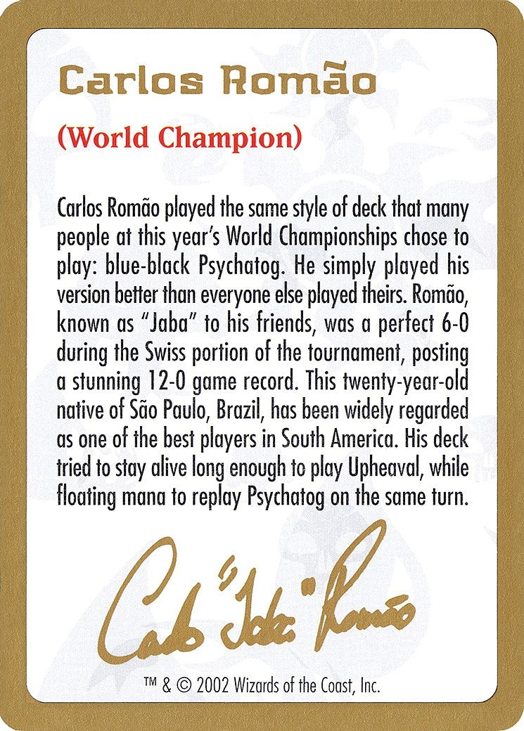Image for 2002 Carlos Romao Biography Card (World Championship Decks) - Magic: The Gathering