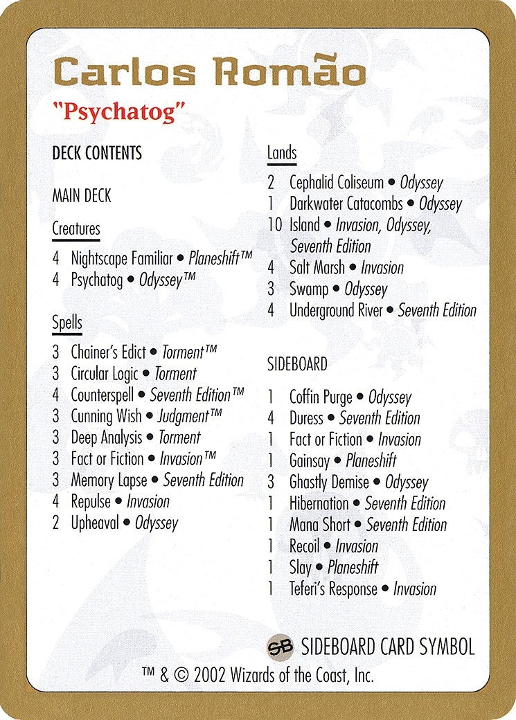 Image for 2002 Carlos Romao Decklist Card (World Championship Decks) - Magic: The Gathering