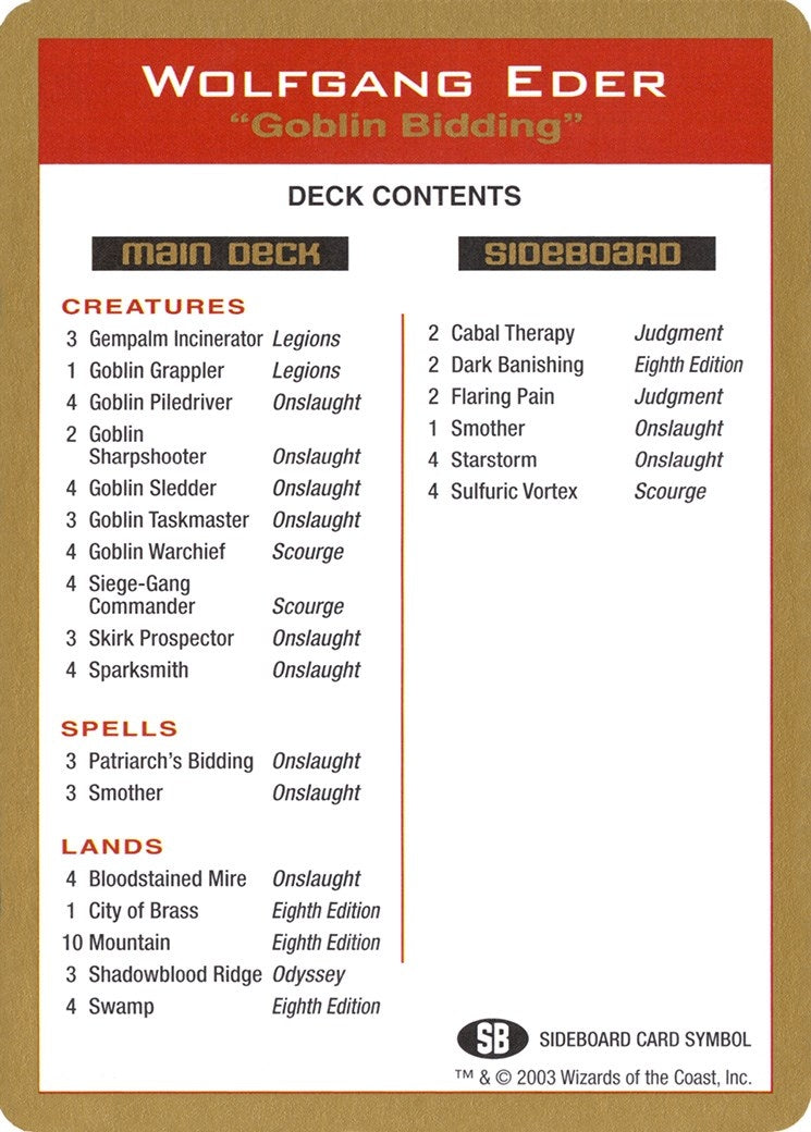 Image for 2003 Wolfgang Eder Decklist Card (World Championship Decks) - Magic: The Gathering