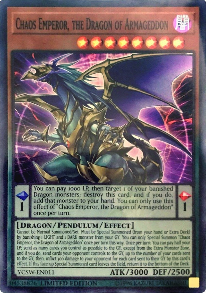 Image for Chaos Emperor, the Dragon of Armageddon (SR) (Yu-Gi-Oh! Championship Series Prize Cards) (YCSW-EN011) - YuGiOh