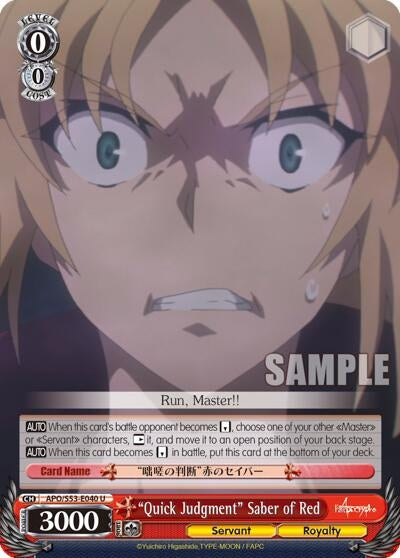 Image for "Quick Judgment" Saber of Red (Fate/Apocrypha) (APO/S53-E040 U) - Weiss Schwarz