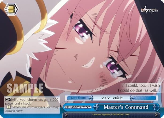Image for Master's Command (Fate/Apocrypha) (APO/S53-E097 CC) - Weiss Schwarz