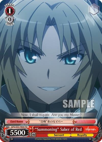 Image for "Summoning" Saber of Red (Fate/Apocrypha) (APO/S53-TE04 TD) - Weiss Schwarz