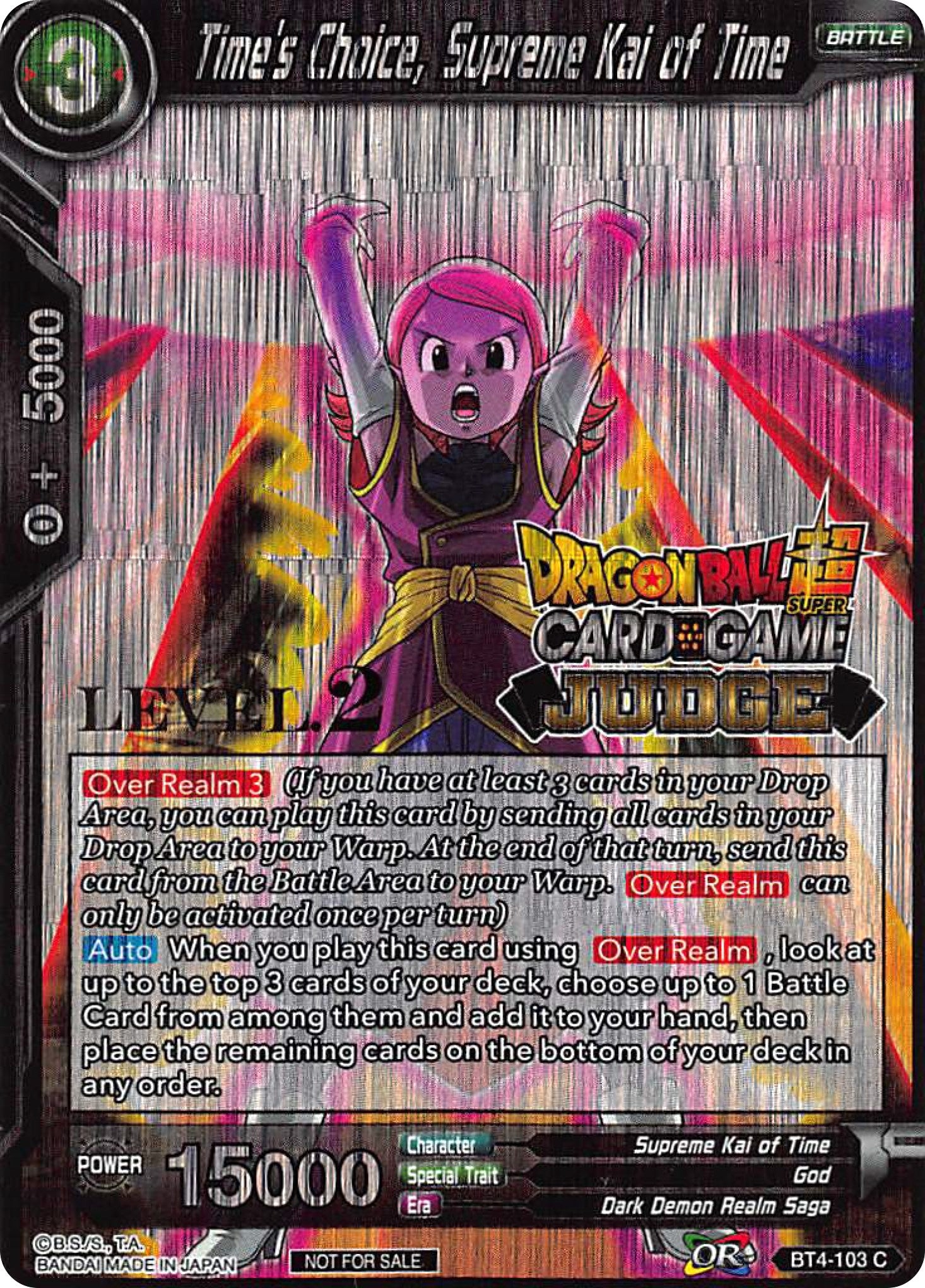 Image for Time's Choice, Supreme Kai of Time (Level 2) (Judge Promotion Cards) (BT4-103) - Dragon Ball Super: Masters