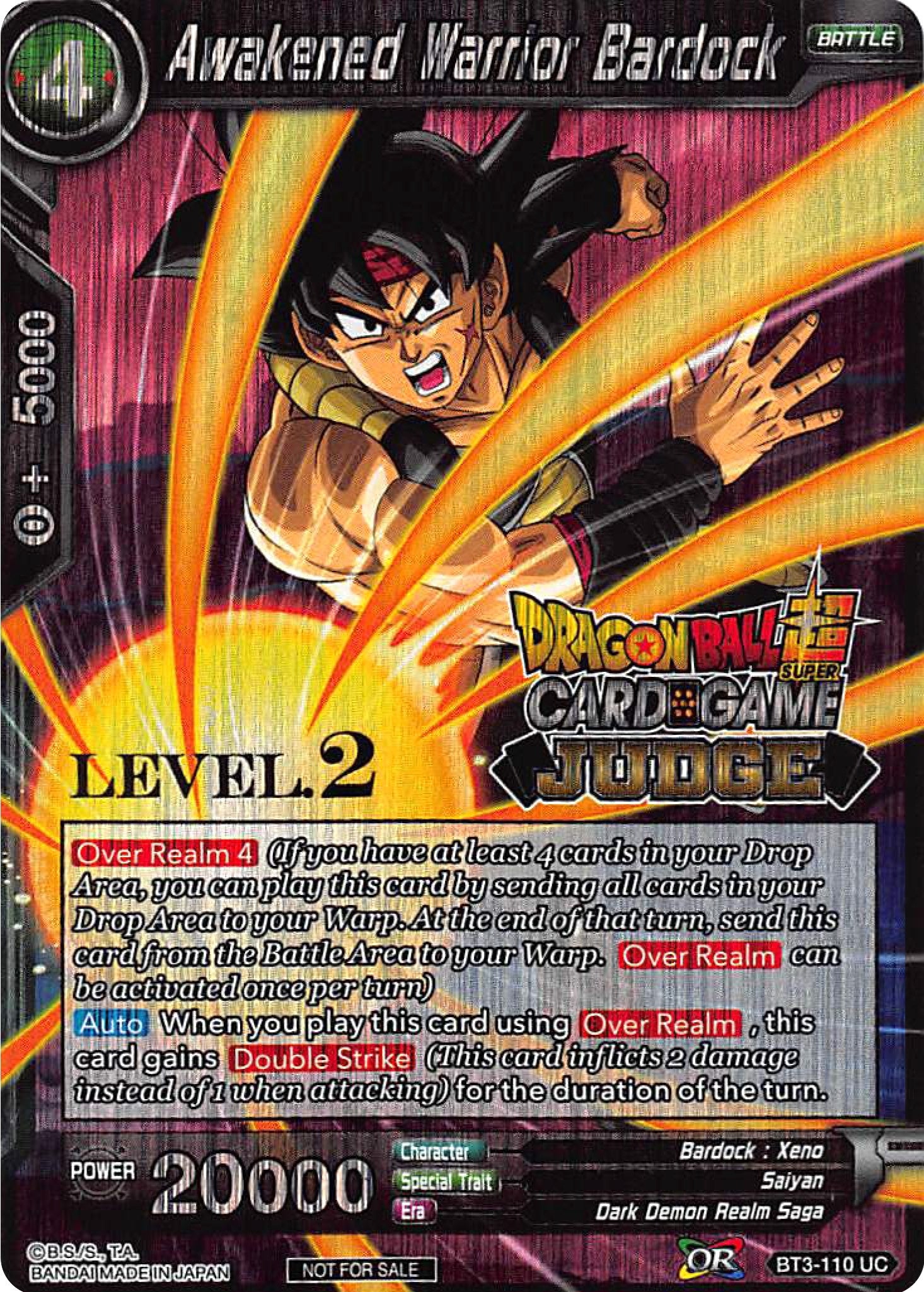 Image for Awakened Warrior Bardock (Level 2) (Judge Promotion Cards) (BT3-110) - Dragon Ball Super: Masters