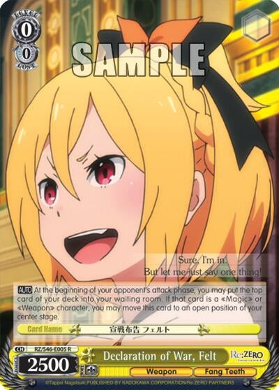Image for Declaration of War, Felt (Re:ZERO) (RZ/S46-E005 R) - Weiss Schwarz
