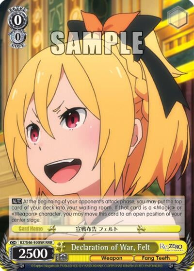 Image for Declaration of War, Felt (RRR) (Re:ZERO) (RZ/S46-E005R RRR) - Weiss Schwarz