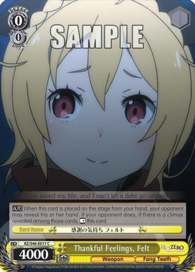 Image for Thankful Feelings, Felt (Re:ZERO) (RZ/S46-E017 C) - Weiss Schwarz