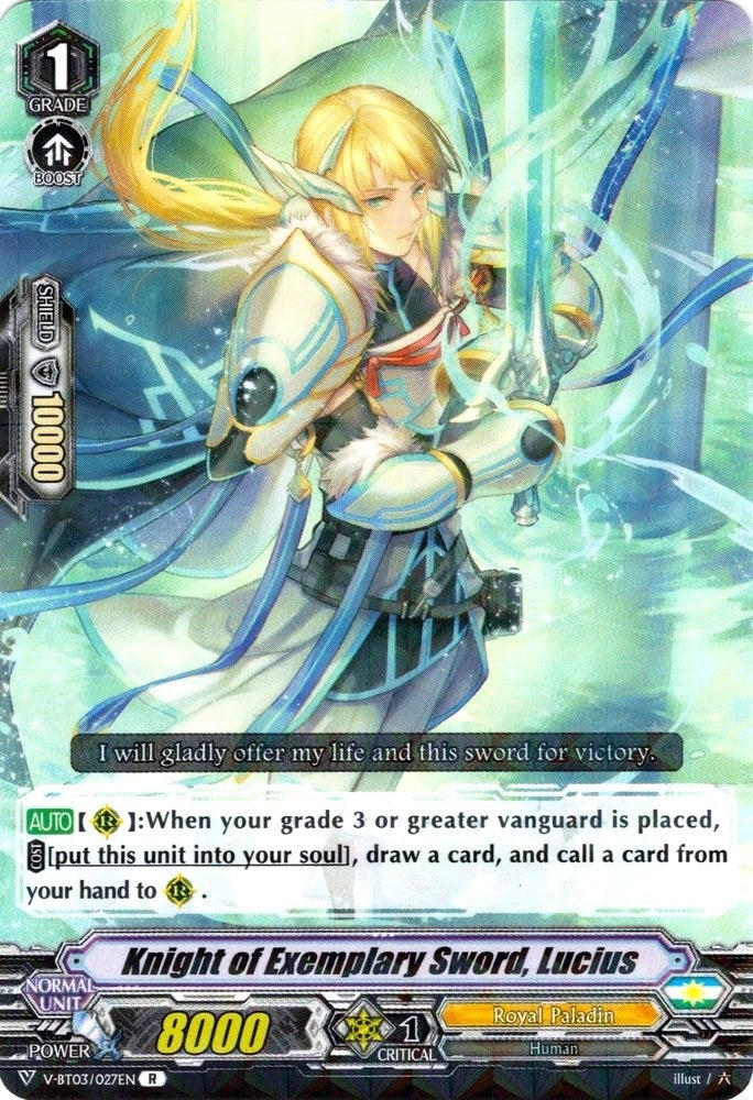 Image for Knight of Exemplary Sword, Lucius (V-BT03: Miyaji Academy CF Club) (V-BT03/027EN) - Cardfight Vanguard